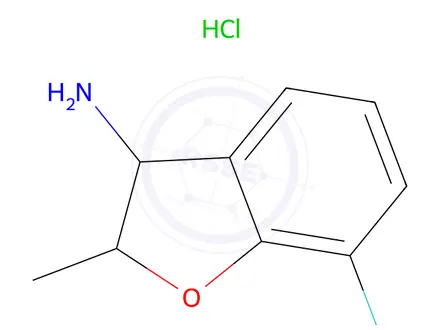Chemical structure of 7-fluoro-2-methyl-2,3-dihydro-1-benzofuran-3-amine hydrochloride