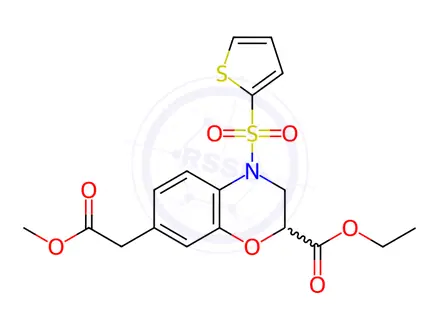 Chemical structure of Ethyl 7-(2-methoxy-2-oxoethyl)-4-(thiophene-2-sulfonyl)-3,4-dihydro-2H-1,4-benzoxazine-2-carboxylate