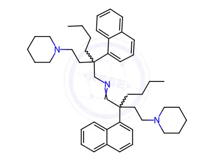 Chemical structure of 1-[3-(1-Naphtyl)-3-[N-[2-(1-naphtyl)-2-(2-piperidinoethyl)hexyl]iminomethyl]heptyl]piperidine