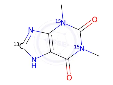 Chemical structure of Theophylline-1,3-15N2,13C