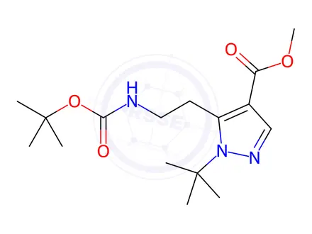 Chemical structure of 5-(2-tert-Butoxycarbonylamino-ethyl)-1-tert-butyl-1H-pyrazole-4-carboxylic acid methyl ester