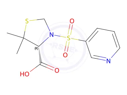 Chemical structure of (R)-5,5-Dimethyl-3-(pyridin-3-ylsulfonyl)-thiazolidine-4-carboxylic acid