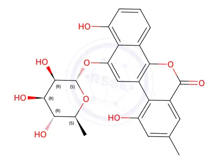 Chemical structure of 12-((6-Deoxyhexopyranosyl)oxy)-1,10-dihydroxy-8-methyl-6H-benzo(d)naph tho(1,2-b)pyran-6-one