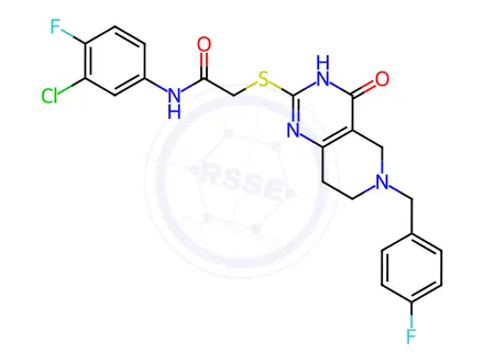 Chemical structure of N-(3-chloro-4-fluorophenyl)-2-[[6-[(4-fluorophenyl)methyl]-4-oxo-1,5,7,8-tetrahydropyrido[4,3-d]pyrimidin-2-yl]sulfanyl]acetamide