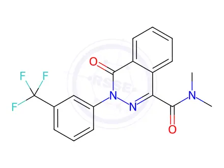 Chemical structure of N,N-dimethyl-4-oxo-3-(3-(trifluoromethyl)phenyl)-3,4-dihydrophthalazine-1-carboxamide