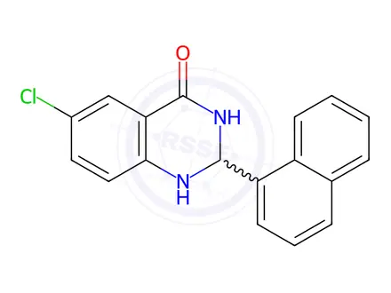 Chemical structure of 4(1H)-Quinazolinone, 6-chloro-2,3-dihydro-2-(1-naphthalenyl)-