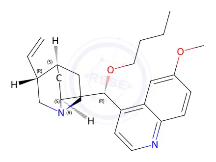 Chemical structure of (1S,2S,4S,5R)-2-((R)-butoxy(6-methoxyquinolin-4-yl)methyl)-5-vinylquinuclidine