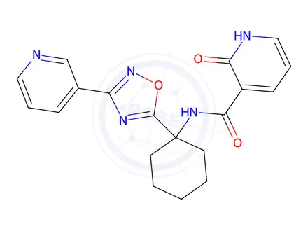 Chemical structure of 2-Oxo-N-(1-(3-(pyridin-3-yl)-1,2,4-oxadiazol-5-yl)cyclohexyl)-1,2-dihydropyridine-3-carboxamide