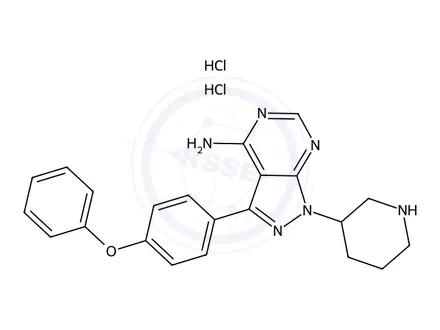 Chemical structure of (R)-3-(4-Phenoxyphenyl)-1-(piperidin-3-yl)-1H-pyrazolo[3,4-d]pyrimidin-4-amine Dihydrochloride