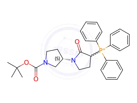 Chemical structure of ((3'S)-1'-(tert-Butoxycarbonyl)-2-oxo-[1,3'-bipyrrolidin]-3-yl)triphenylphosphonium bromide