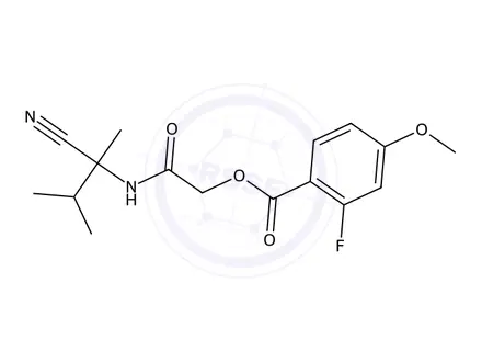 Chemical structure of 2-((2-Cyano-3-methylbutan-2-yl)amino)-2-oxoethyl 2-fluoro-4-methoxybenzoate