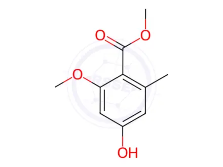Chemical structure of 4-Hydroxy-2-methoxy-6-methylbenzoic acid methyl ester