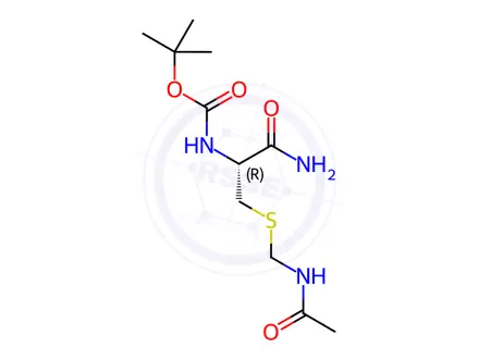 Chemical structure of Carbamic acid, [1-[[[(acetylamino)methyl]thio]methyl]-2-amino-2-oxoethyl]-, 1,1-dimethylethyl ester, (R)-(9CI)