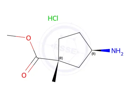 Chemical structure of methyl (1R,3R)-3-amino-1-methyl-cyclopentanecarboxylate;hydrochloride