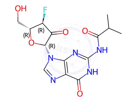 Chemical structure of N-[9-[(2R,4R,5R)-4-fluoro-5-(hydroxymethyl)-3-oxo-tetrahydrofuran-2-yl]-6-oxo-3H-purin-2-yl]-2-methyl-propanamide