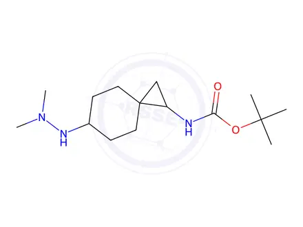 Chemical structure of tert-butyl N-[6-(2,2-dimethylhydrazino)spiro[2.5]octan-2-yl]carbamate