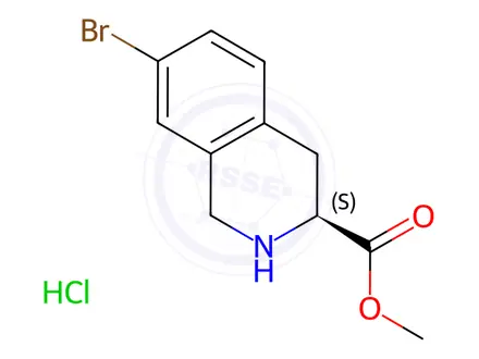 Chemical structure of (3S)-7-Bromo-1,2,3,4-tetrahydro-isoquinoline-3-carboxylic acid methyl ester hydrochloride