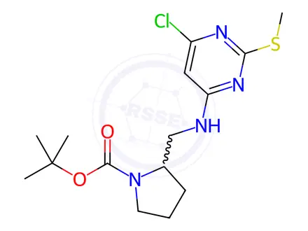 Chemical structure of tert-Butyl 2-(((6-chloro-2-(methylthio)pyrimidin-4-yl)amino)methyl)pyrrolidine-1-carboxylate