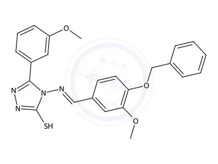 Chemical structure of 4-((4-(Benzyloxy)-3-methoxybenzylidene)amino)-3-(3-methoxyphenyl)-1H-1,2,4-triazole-5(4H)-thione