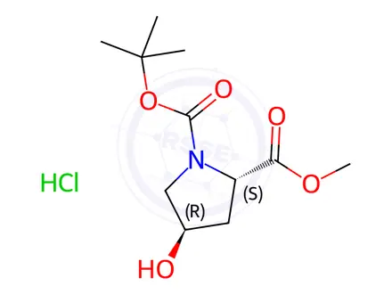Chemical structure of (2S,4R)-4-Hydroxy-1,2-pyrrolidinedicarboxylic acid 1-tert-butyl 2-methyl ester hydrochloride