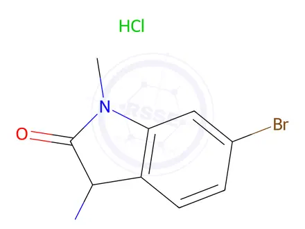 Chemical structure of 3-amino-6-bromo-1-methyl-2,3-dihydro-1H-indol-2-one hydrochloride