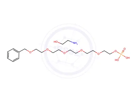 Chemical structure of 1-phenyl-2,5,8,11,14-pentaoxahexadecan-16-yl dihydrogen phosphate, compound with 2-aminoethanol (1:1)