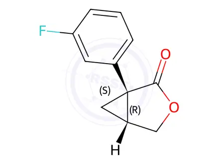 Chemical structure of (1S,5R)-1-(3-fluorophenyl)-3-oxabicyclo[3.1.0]hexan-2-one