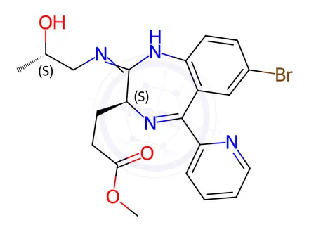 Chemical structure of methyl 3-((S)-7-bromo-2-(((S)-2-hydroxypropyl)amino)-5-(pyridin-2-yl)-3H-benzo[e][1,4]diazepin-3-yl)propanoate