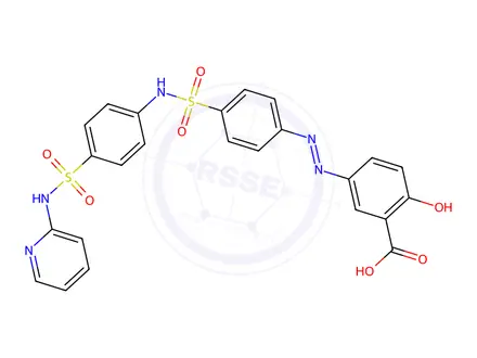 Chemical structure of (E)-2-Hydroxy-5-((4-(N-(4-(N-(pyridin-2-yl)sulfamoyl)phenyl)sulfamoyl)phenyl)diazenyl)benzoic Acid