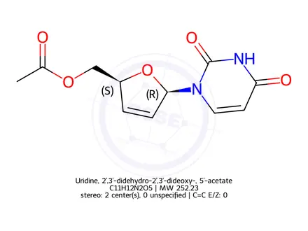 Chemical structure of Uridine, 2',3'-didehydro-2',3'-dideoxy-, 5'-acetate