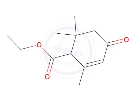 Chemical structure of ethyl 2,6,6-trimethyl-4-oxocyclohex-2-ene-1-carboxylate