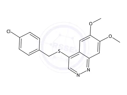 Chemical structure of 4-((4-Chlorobenzyl)thio)-6,7-dimethoxycinnoline