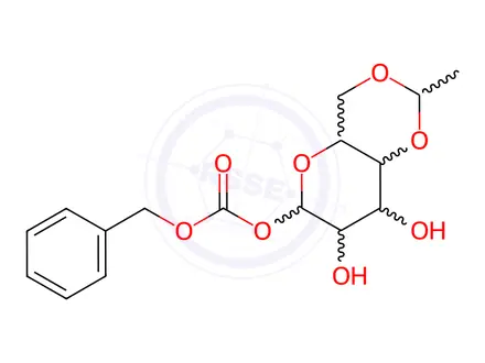 Chemical structure of 1-O-Benzyloxycarbonyl-4-O,6-O-ethylidene-beta-D-glucopyranose