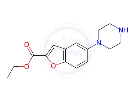 Chemical structure of 2-Benzofurancarboxylic acid, 5-(1-piperazinyl)-, ethyl ester, hydrochloride (1:2)