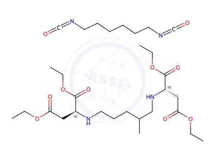 Chemical structure of Aspartic acid, N,N'-(2-methyl-1,5-pentanediyl)bis-, 1,1',4,4'-tetraethyl ester, polymer with 1,6-diisocyanatohexane
