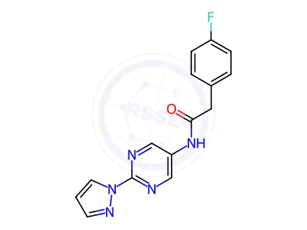 Chemical structure of N-(2-(1H-Pyrazol-1-yl)pyrimidin-5-yl)-2-(4-fluorophenyl)acetamide