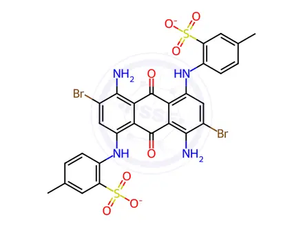 Chemical structure of Benzenesulfonic acid, 2,2'-[(4,8-diamino-3,7-dibromo-9,10-dihydro-9,10-dioxo-1,5-anthracenediyl)diimino ]bis[5-methyl-, disodium salt