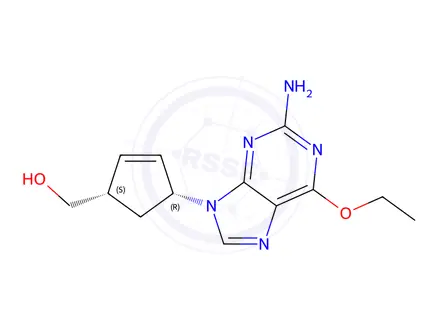 Chemical structure of ((1S,4R)-4-(2-Amino-6-ethoxy-9H-purin-9-yl)cyclopent-2-en-1-yl)methanol