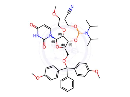 Chemical structure of Phosphoramidites Impurity 8 (5'-O-DMTr-2'-O-MOE-U Phosphoramidite)