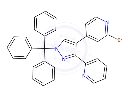 Chemical structure of 2-Bromo-4-(3-(pyridin-2-yl)-1-trityl-1H-pyrazol-4-yl)pyridine