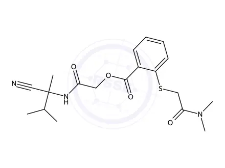 Chemical structure of 2-((2-Cyano-3-methylbutan-2-yl)amino)-2-oxoethyl 2-((2-(dimethylamino)-2-oxoethyl)thio)benzoate
