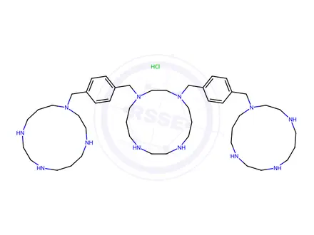 Chemical structure of 1,4-bis(4-((1,4,8,11-Tetraazacyclotetradecan-1-yl)methyl)benzyl)-1,4,8,11-tetraazacyclotetradecane Hydrochloride