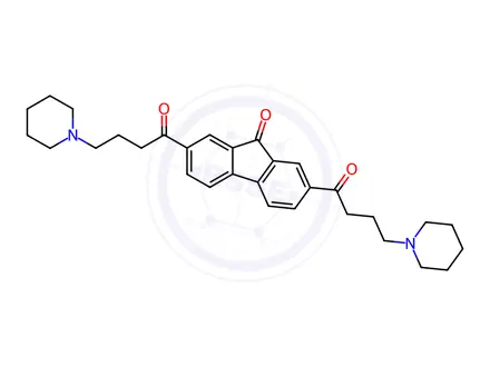 Chemical structure of 2,7-bis[1-oxo-4-(1-piperidyl)butyl]-9H-fluoren-9-one