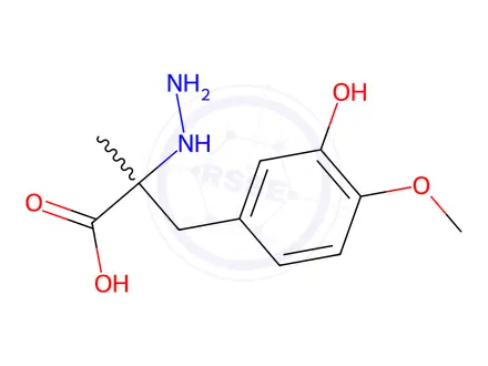 Chemical structure of 2-hydrazinyl-3-(3-hydroxy-4-methoxyphenyl)-2-methylpropanoic acid