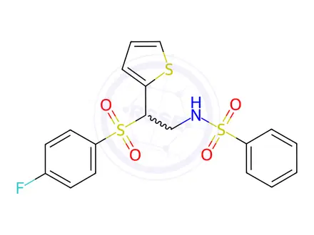 Chemical structure of N-(2-((4-Fluorophenyl)sulfonyl)-2-(thiophen-2-yl)ethyl)benzenesulfonamide