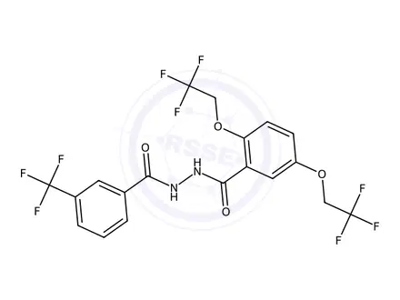 Chemical structure of 2,5-Bis(2,2,2-trifluoroethoxy)-N'-(3-(trifluoromethyl)benzoyl)benzohydrazide