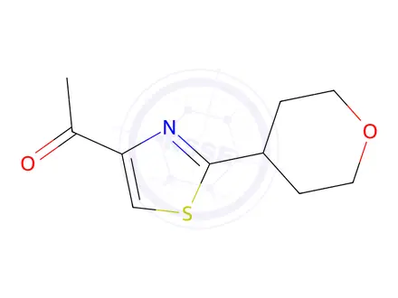 Chemical structure of 1-(2-(Tetrahydro-2H-pyran-4-yl)thiazol-4-yl)ethanone