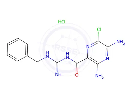 Chemical structure of 3,5-Diamino-N-(N-benzylcarbamimidoyl)-6-chloropyrazine-2-carboxamide hydrochloride
