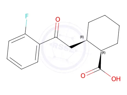 Chemical structure of (1R,2R)-2-(2-(2-fluorophenyl)-2-oxoethyl)cyclohexane-1-carboxylic acid