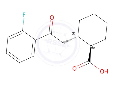 Chemical structure of (1R,2S)-2-(2-(2-fluorophenyl)-2-oxoethyl)cyclohexane-1-carboxylic acid